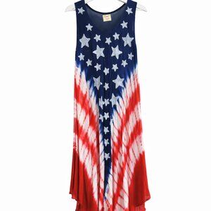 Exist USA Flag Tie-Dye Tank Dress – Free Size Boho Patriotic Stars & Stripes